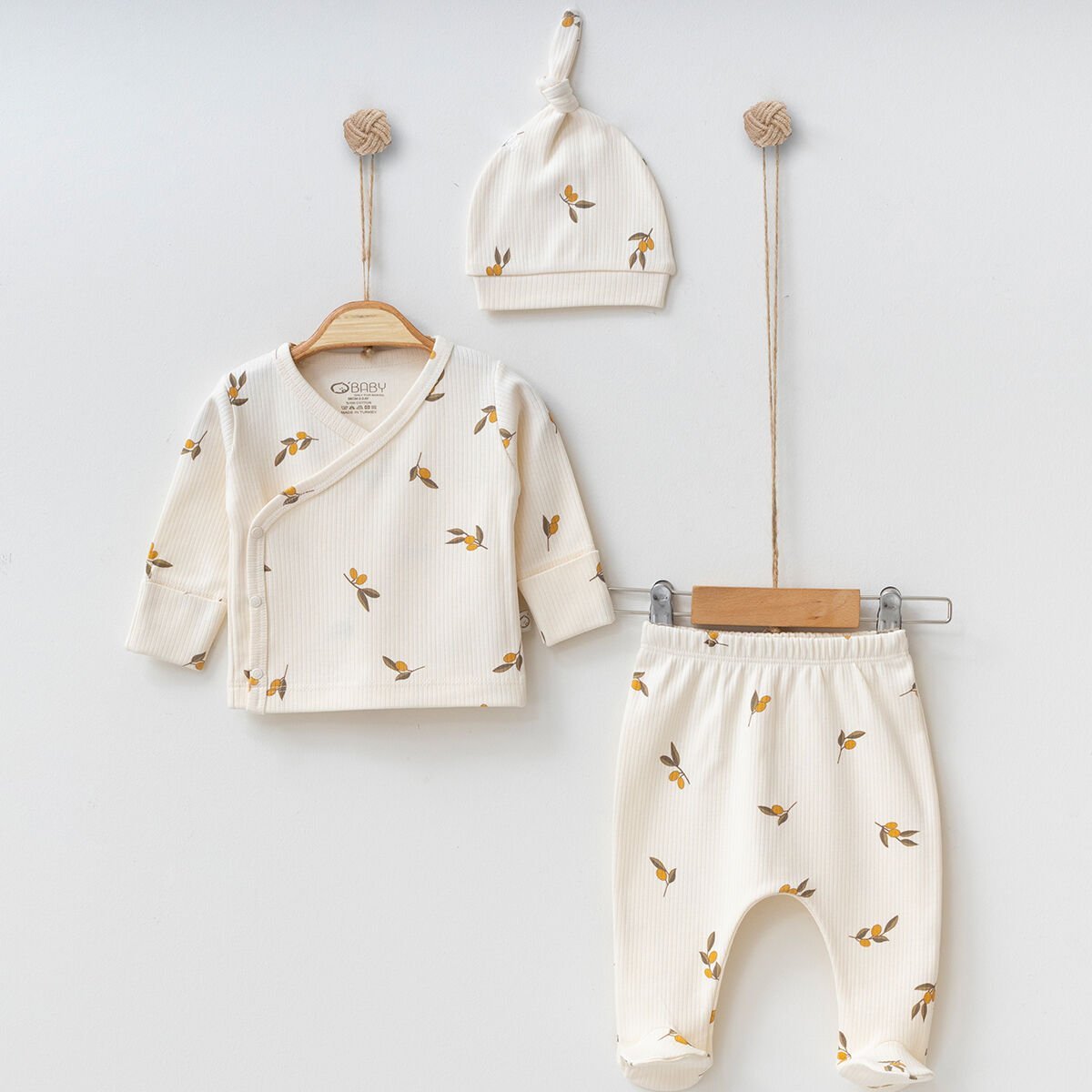 Unısex Zeytin Baskılı Kendinden Eldivenli 3lü Set