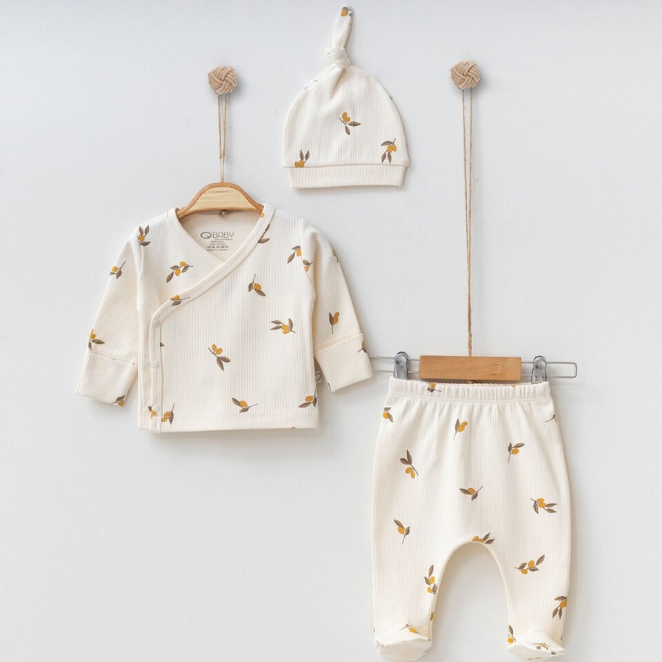 Unısex Zeytin Baskılı Kendinden Eldivenli 3lü Set