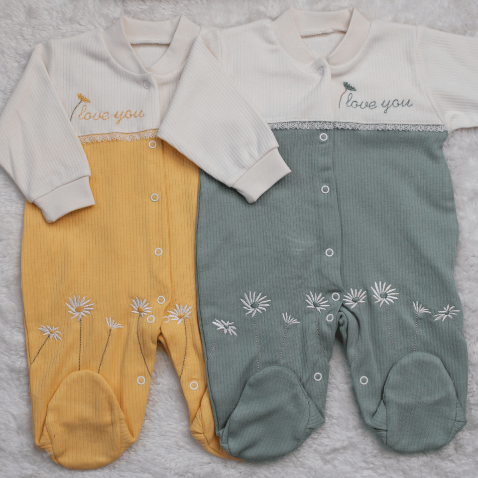 Papatyalı Fitilli Penye Kız Bebek Tulum