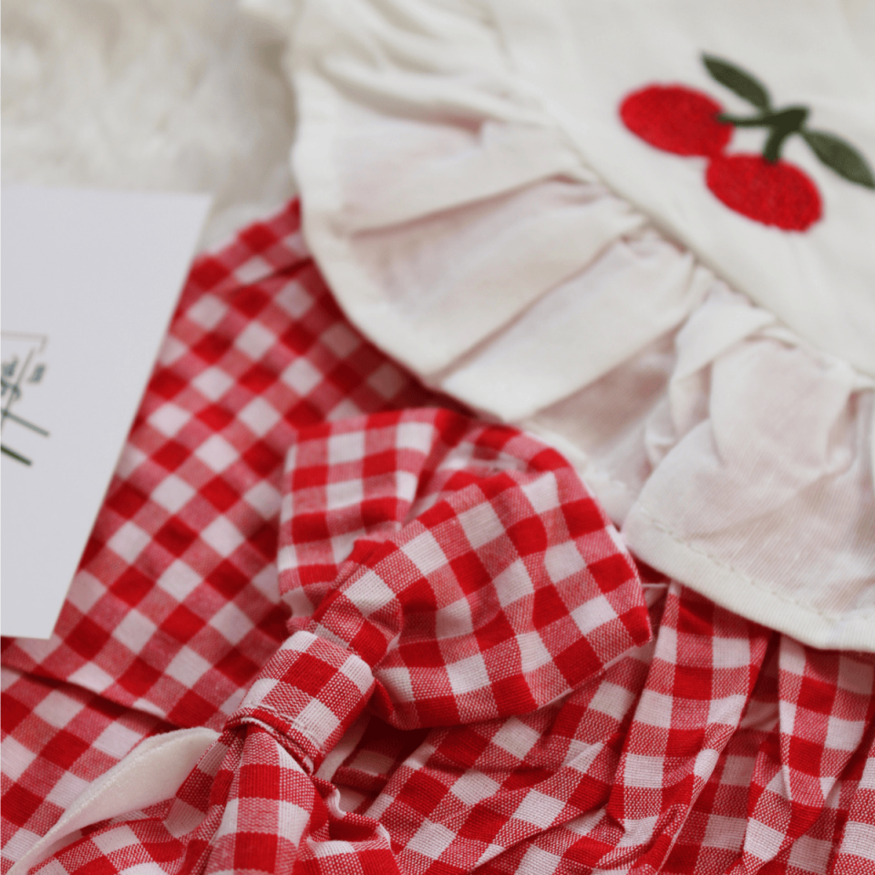 Ekose Kareli Bandanalı Kız Bebek Elbise