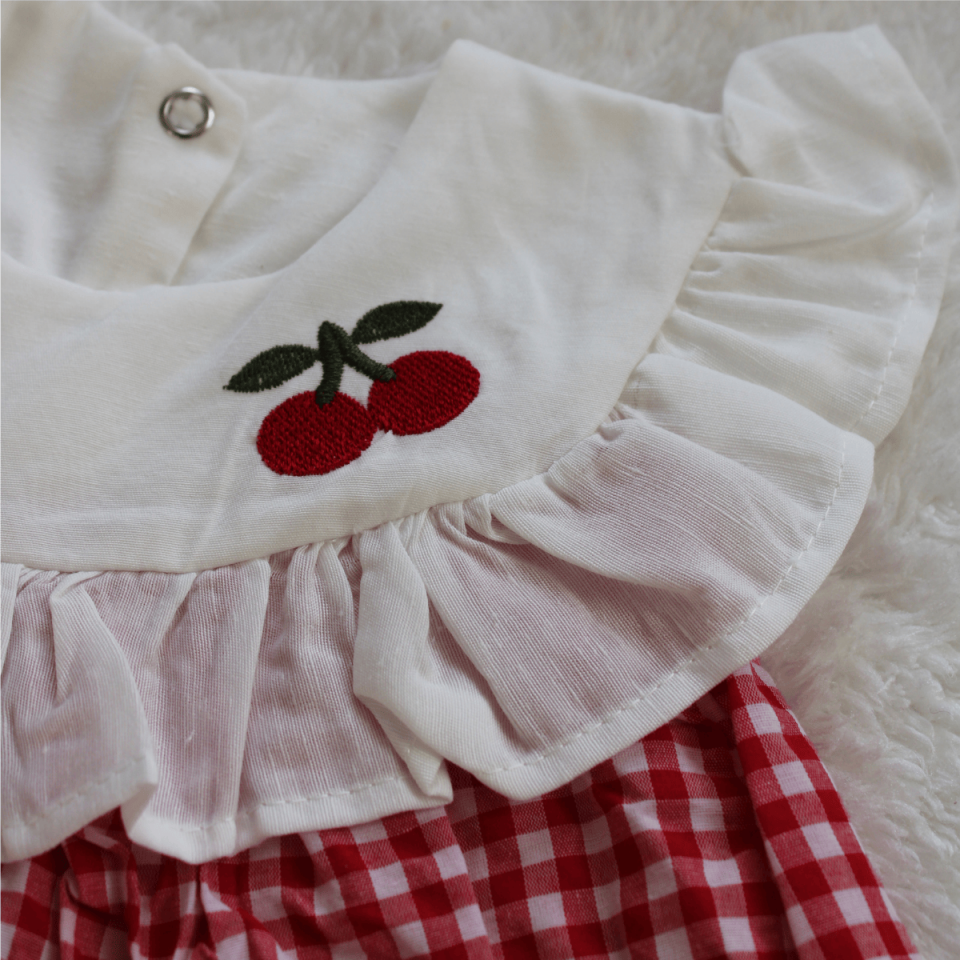 Ekose Kareli Bandanalı Kız Bebek Elbise