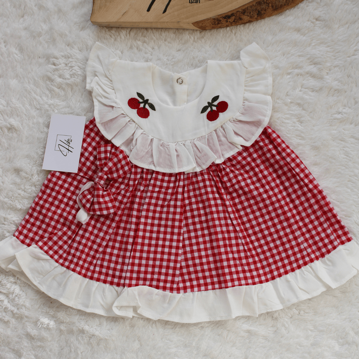 Ekose Kareli Bandanalı Kız Bebek Elbise