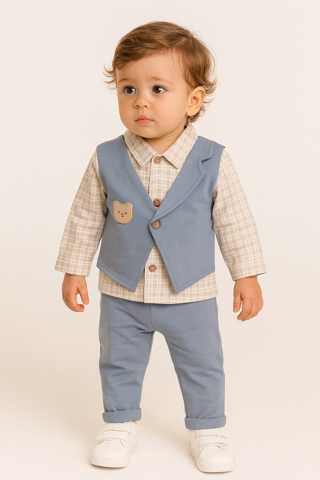 Erkek Bebek Yelekli Ekose Takım