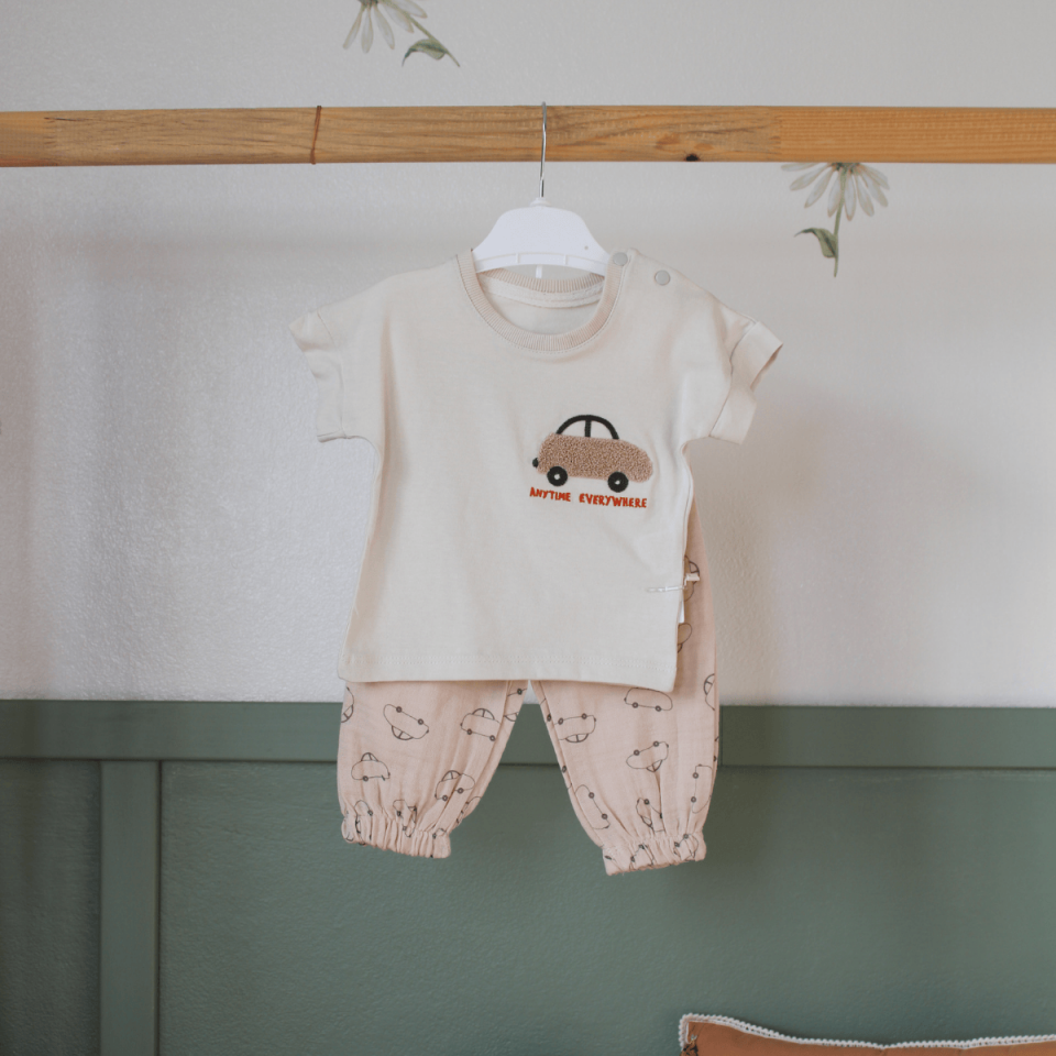 Araba Süzeneli Erkek Bebek Alt Üst 2'li Takım