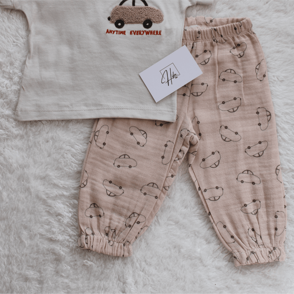 Araba Süzeneli Erkek Bebek Alt Üst 2'li Takım