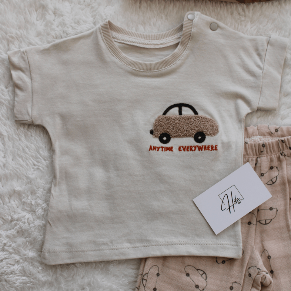 Araba Süzeneli Erkek Bebek Alt Üst 2'li Takım