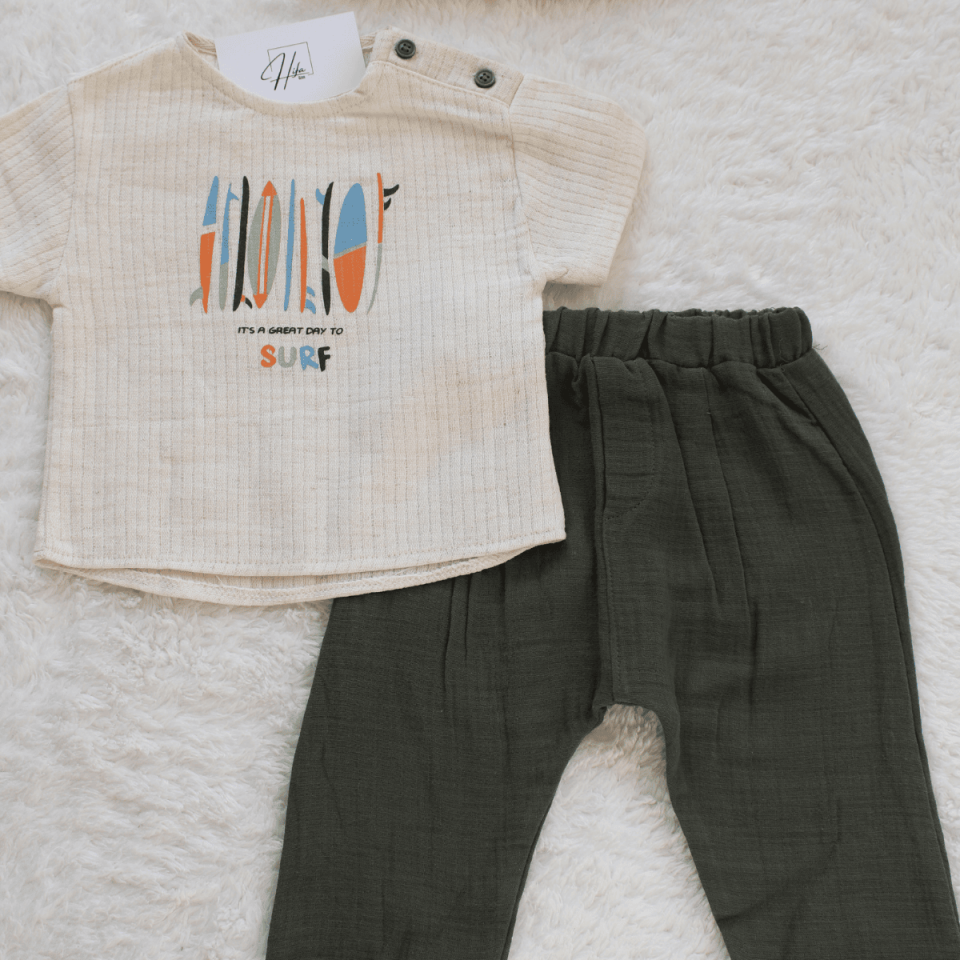 Surf Baskılı Erkek Bebek 2'li Takım