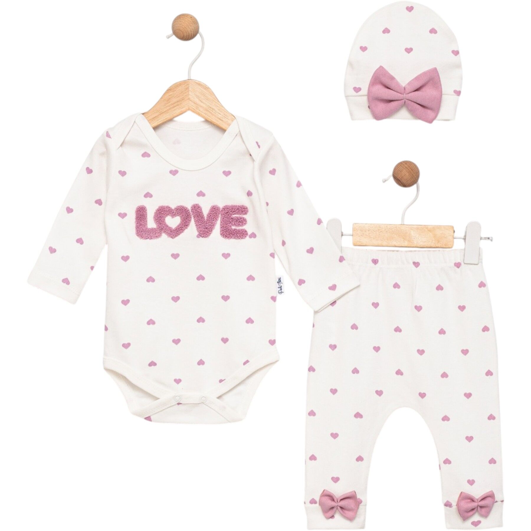 Kız Bebek Kalpli 3'lü Love  Takım