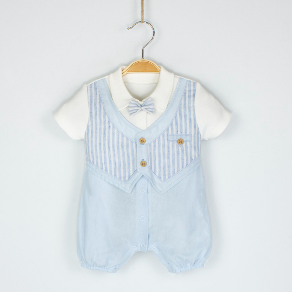 Çizgili Yelekli Erkek Bebek Kısa Tulum