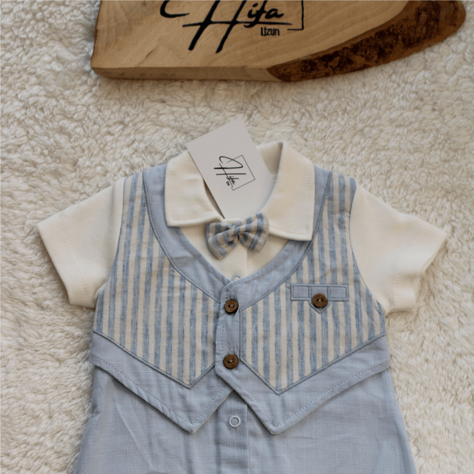 Çizgili Yelekli Erkek Bebek Kısa Tulum