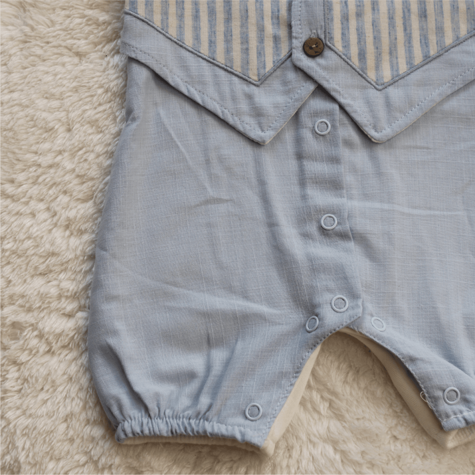 Çizgili Yelekli Erkek Bebek Kısa Tulum