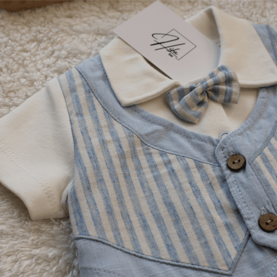 Çizgili Yelekli Erkek Bebek Kısa Tulum