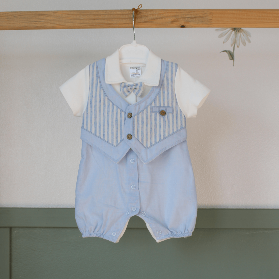 Çizgili Yelekli Erkek Bebek Kısa Tulum