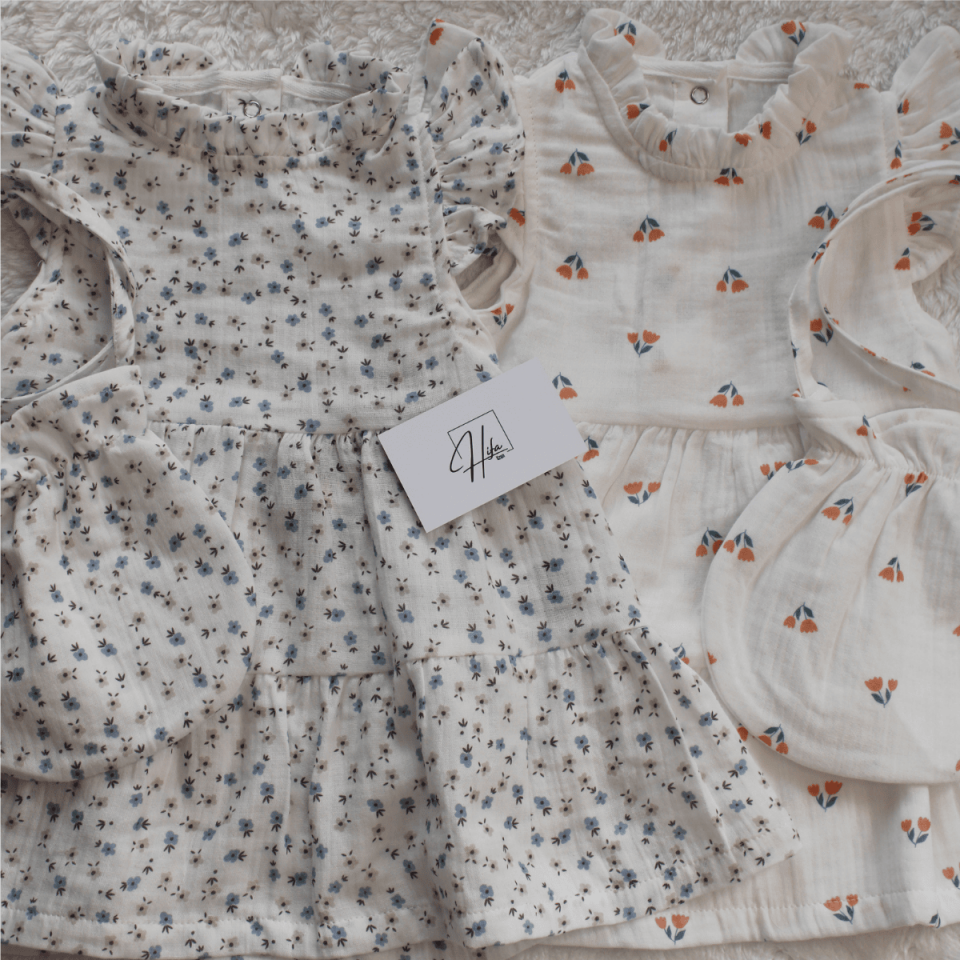 Fırfır Detaylı Müslin Çantalı Kız Bebek Çocuk Elbise