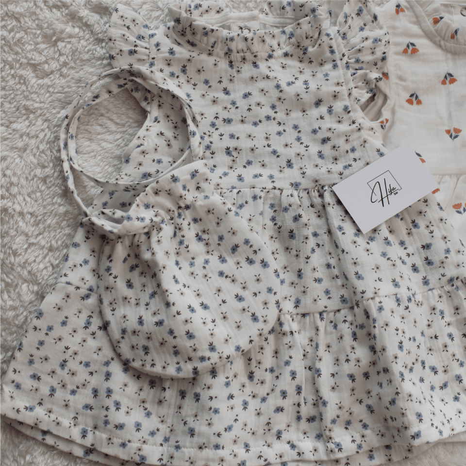 Fırfır Detaylı Müslin Çantalı Kız Bebek Çocuk Elbise