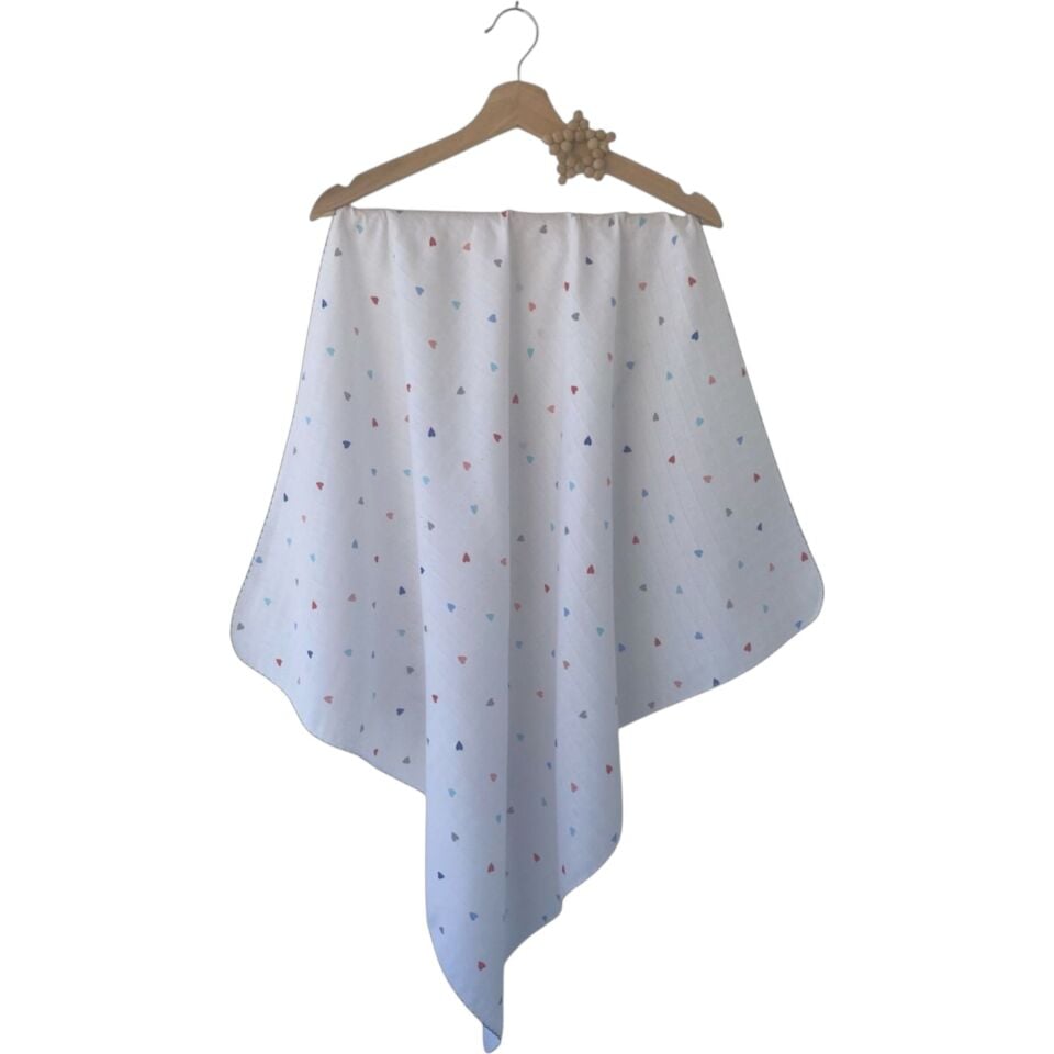 Renkli Kalpler Oyalı Tek Kat Müslin Battaniye 80 *90