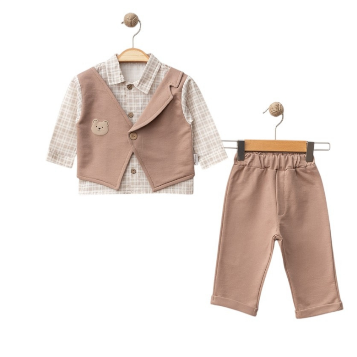 Erkek Bebek Yelekli Ekose Takım