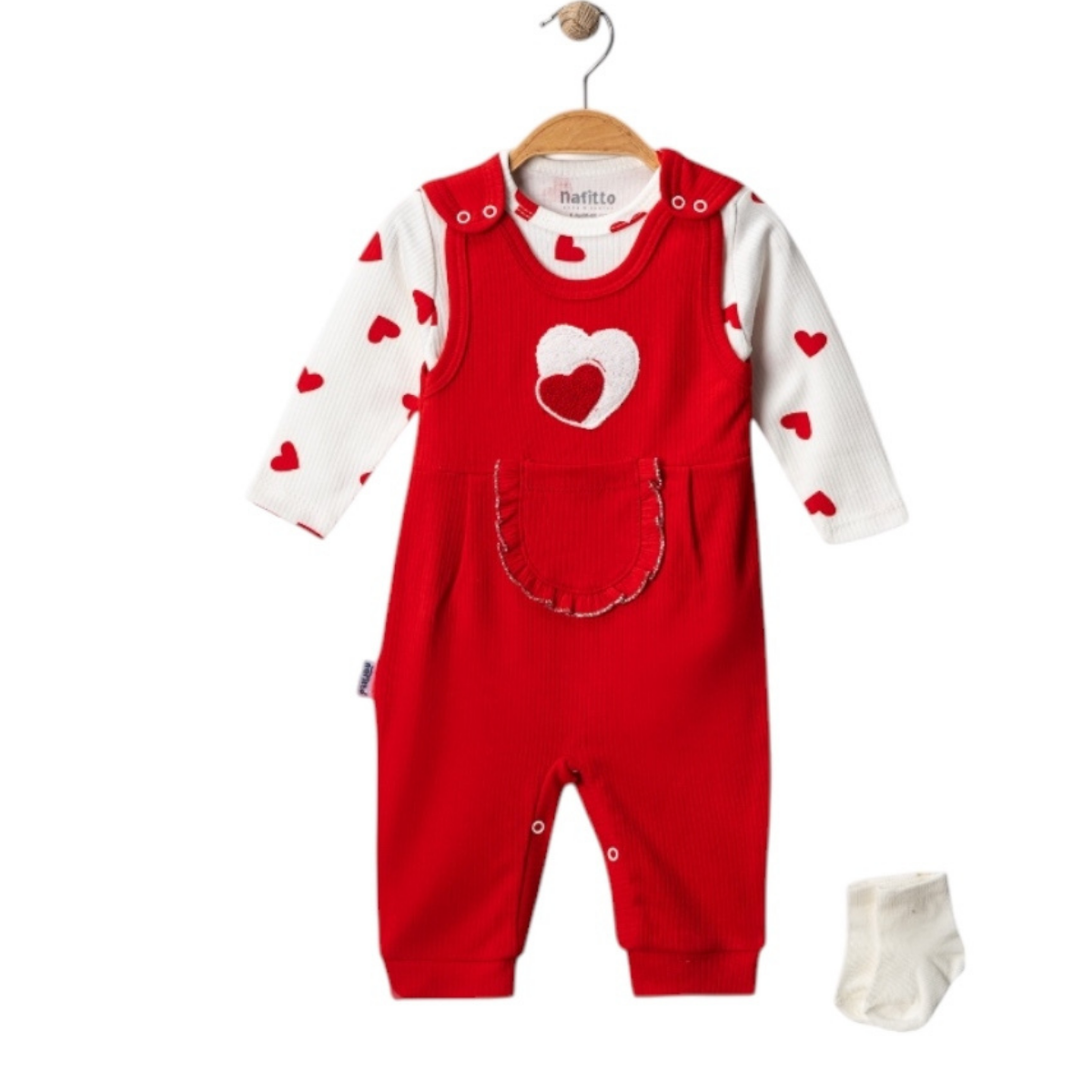 Kız Bebek Kalpli Çorap Hediyeli Salopet Takım