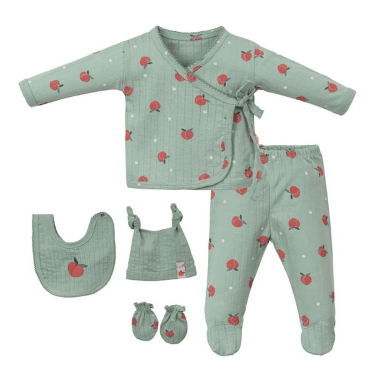 Şeftali Baskılı Kız Bebek 5'li Hastane Çıkışı Set