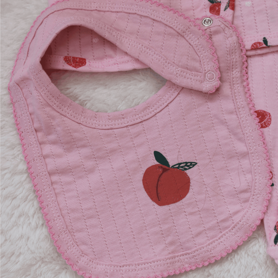 Şeftali Baskılı Kız Bebek 5'li Hastane Çıkışı Set