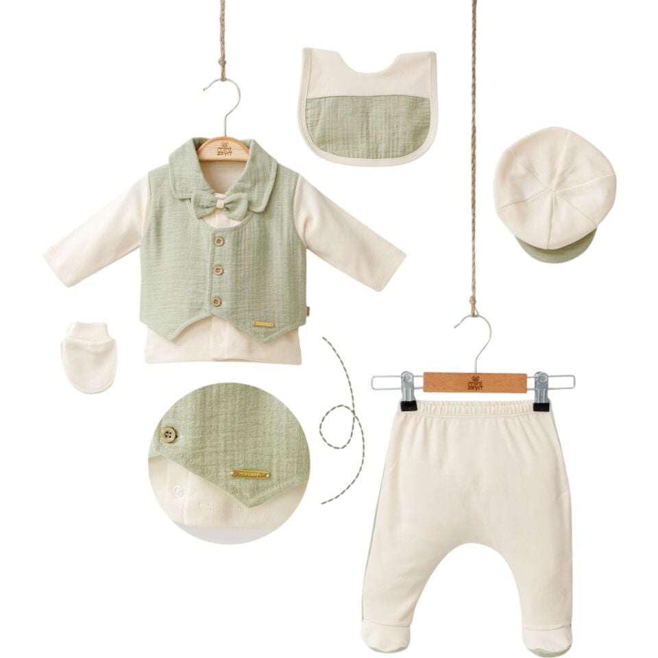 Müslin Detay Erkek Bebek 5'li Hastane Çıkışı Set