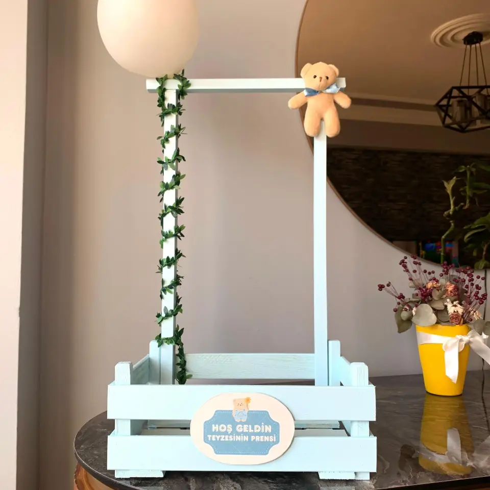 Ahşap Bebek Hediye  Sepeti Mavi