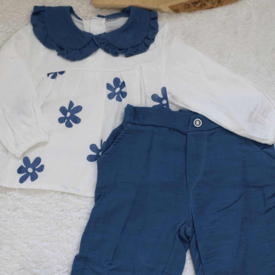 Bebe Yaka Oversize Müslin Kız Bebek Çocuk Alt Üst 2'li Takım