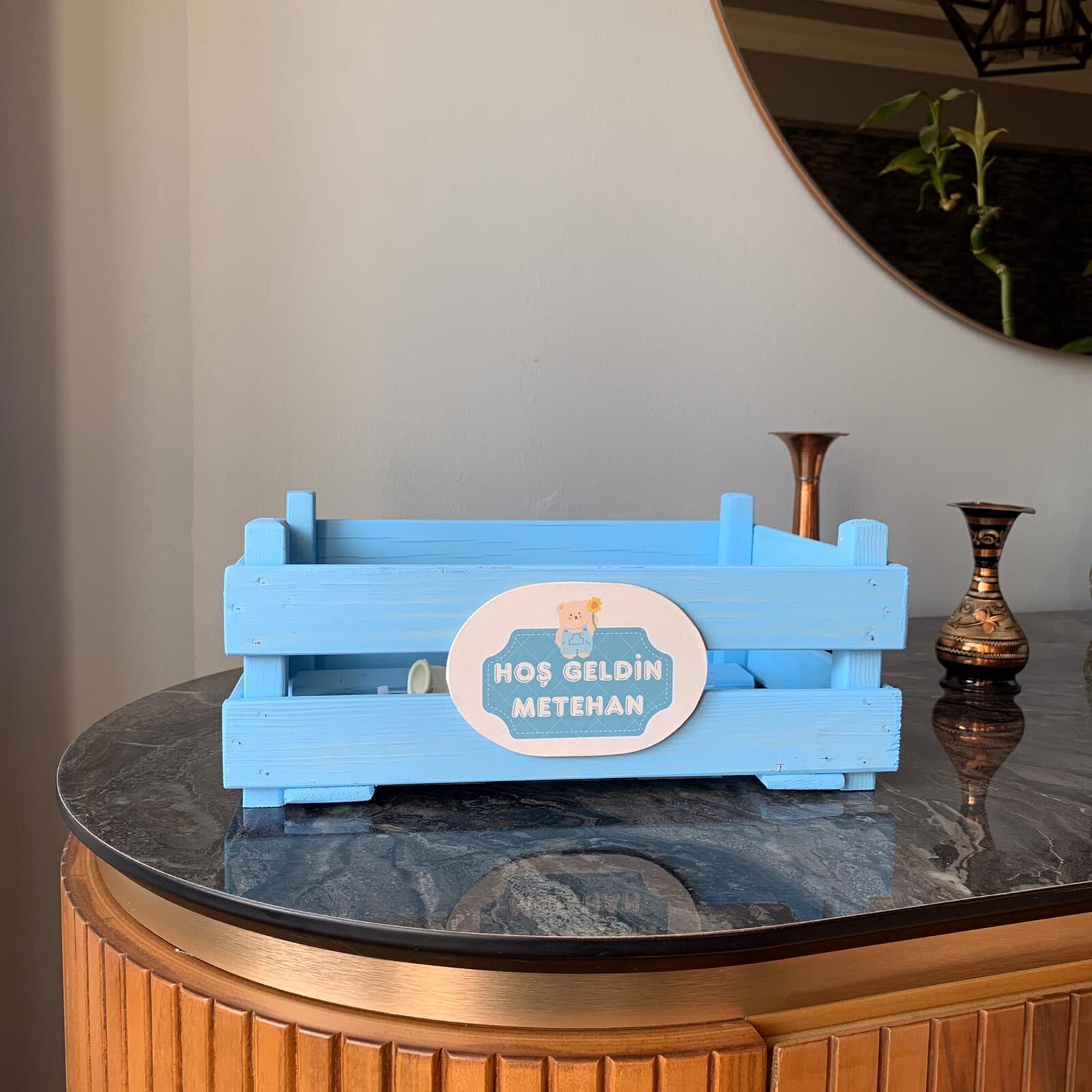 Bebek Hediye Ahşap Kasa Mavi