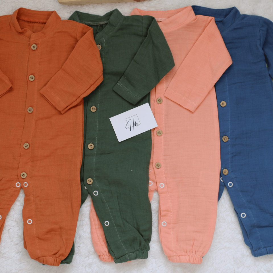 Hakim Yaka Unisex Bebek Mevsimlik/Yazlık Müslin Tulum