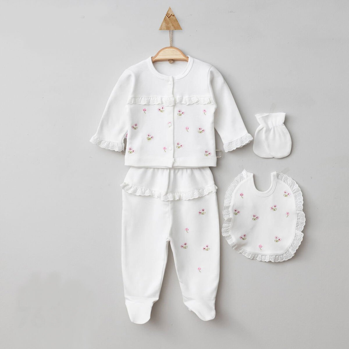 Kız Bebek Çiçek Nakışlı 5li Set