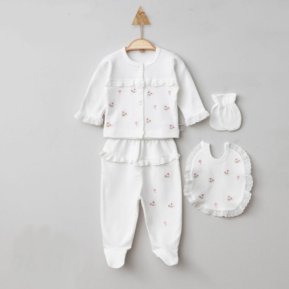 Kız Bebek Çiçek Nakışlı 5li Set