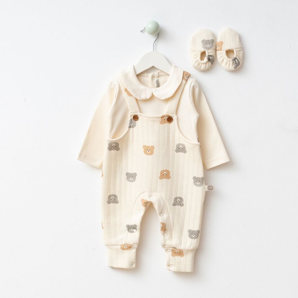 Unisex Ayı Desen Kapitone Patikli Salopet