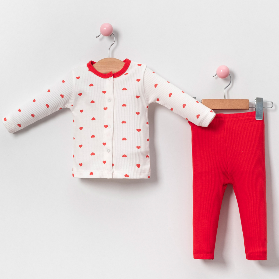 Kalp Detaylı Kız Bebek Pijama Takımı
