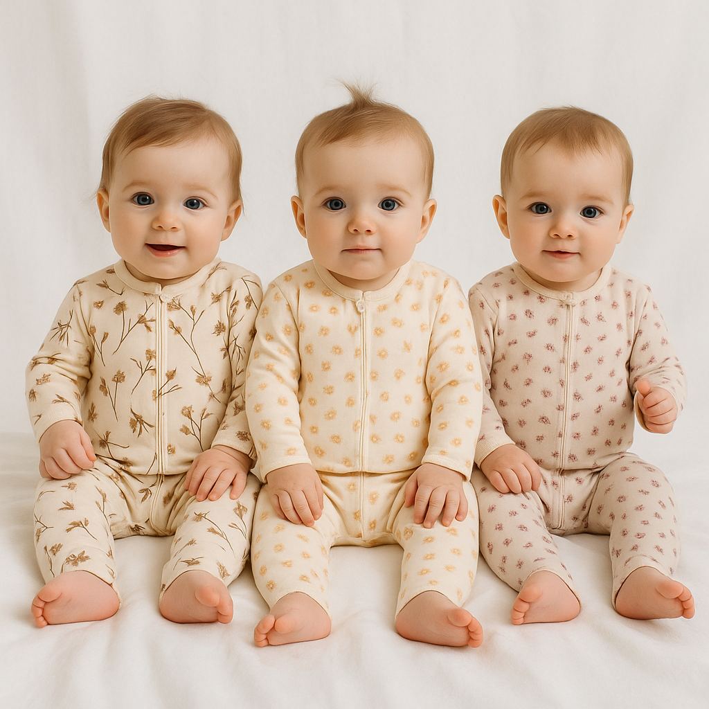 Kız Bebek Fermuarlı Çiçekli 3lü Tulum