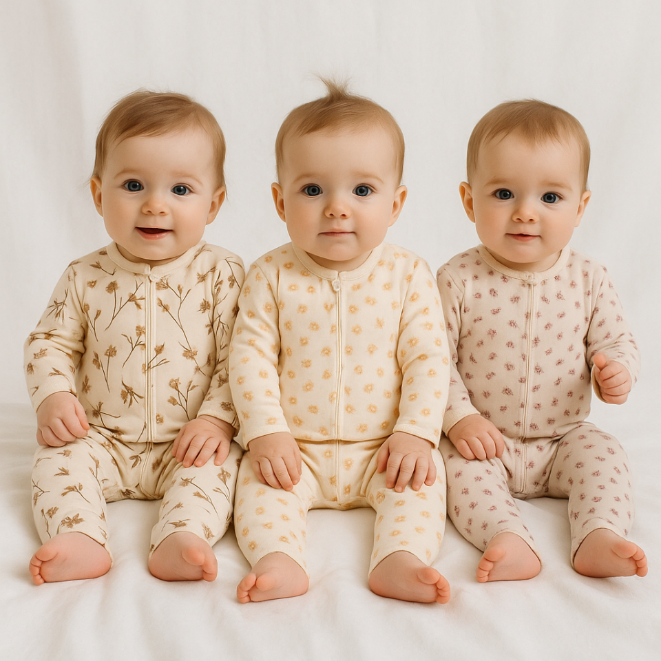 Kız Bebek Fermuarlı Çiçekli 3lü Tulum