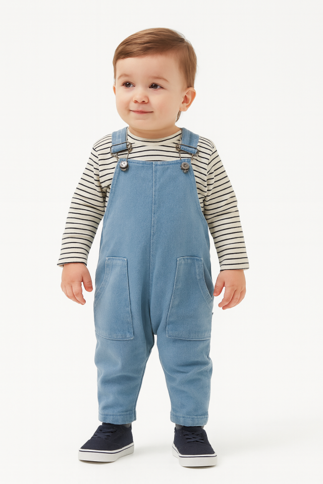 Erkek Bebek Cepli Kot Salopet Takım