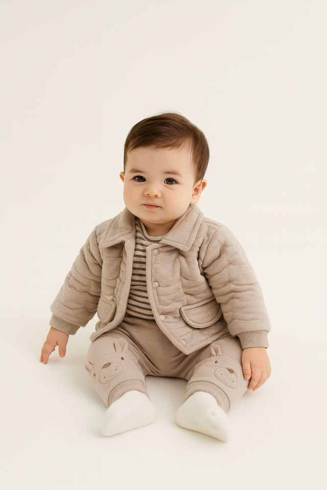 Erkek Bebek Ayıcık Kapitone 3lü Takım