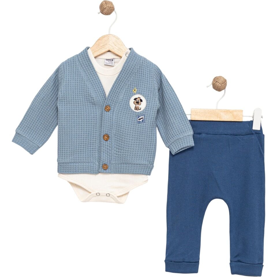 Erkek Bebek Nakışlı Hırkalı 3lü Takım