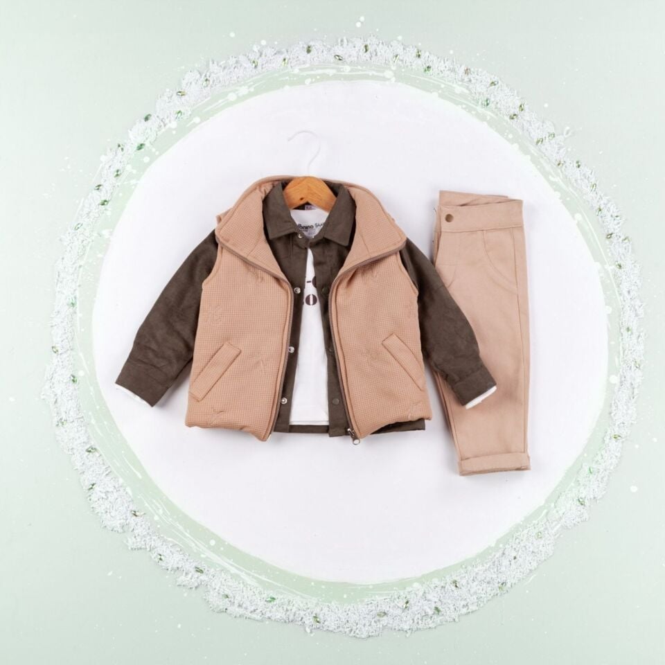 Erkek Bebek Waffle Yelekli 4lü Takım