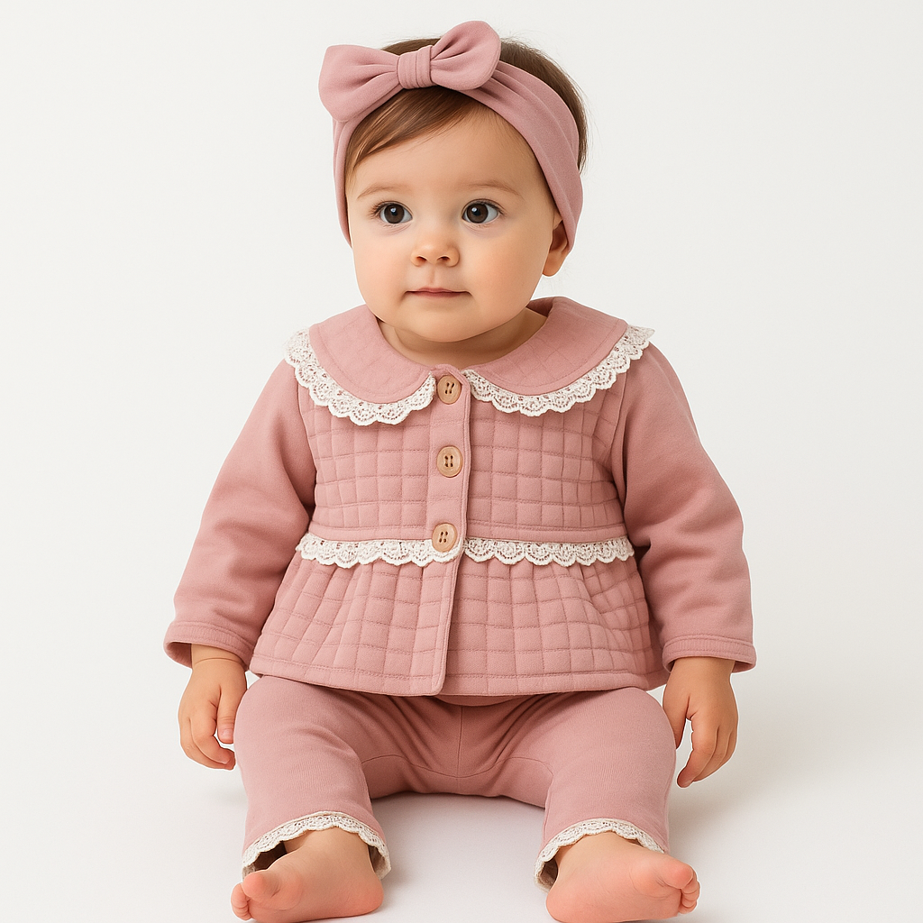 Kız Bebek Kelebekli Kapitone Yelekli 3lü Takım