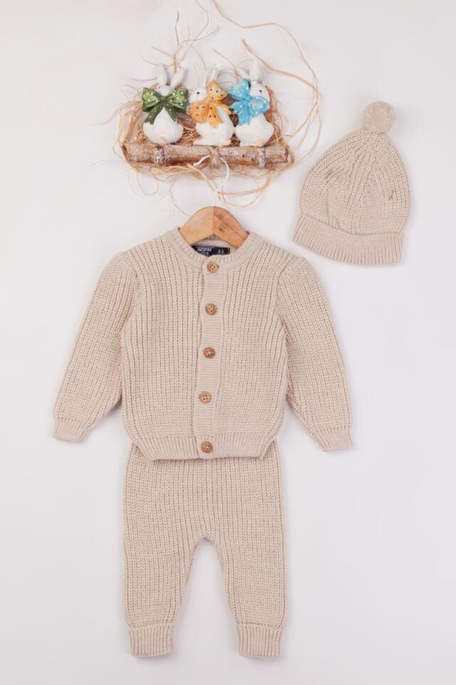 Unisex Yün Örgü Triko 3lü Takım