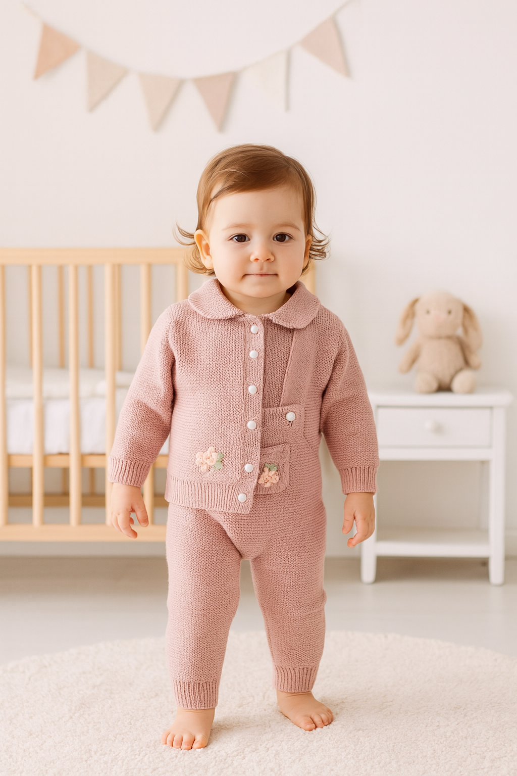 Kız Bebek Premium Yün Örgü Hırkalı Slopet Takım