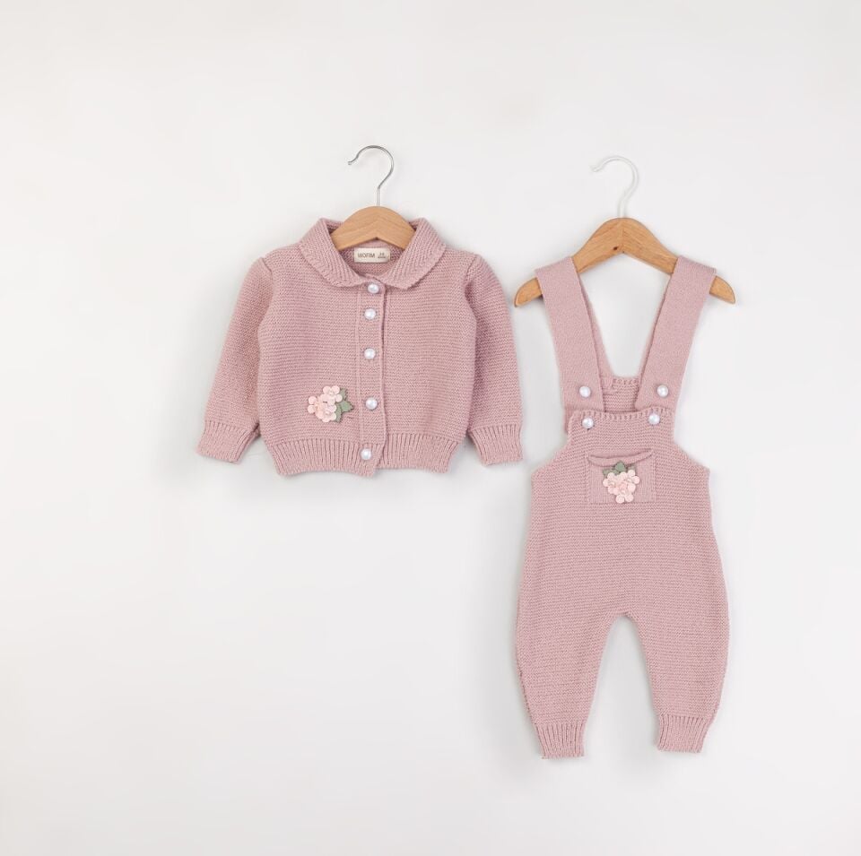 Kız Bebek Premium Yün Örgü Hırkalı Slopet Takım