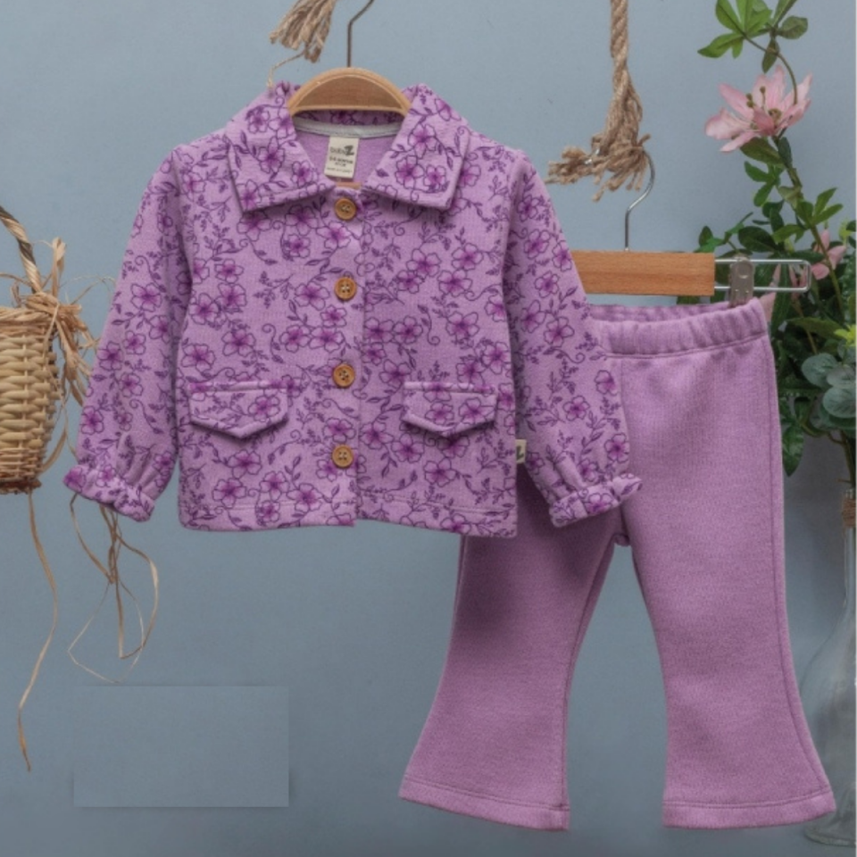 Selanik Düğmeli Kız Bebek Alt Üst 2'li Takım