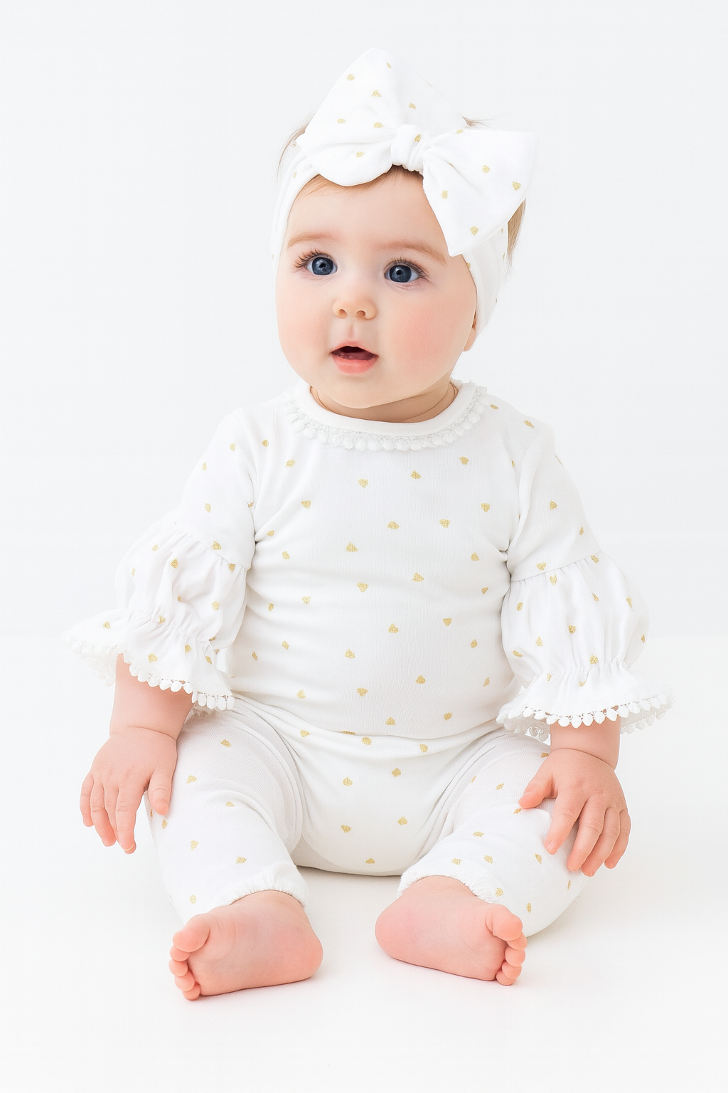 Kız Bebek Premium Simli Kalp Detaylı 3lü Takım