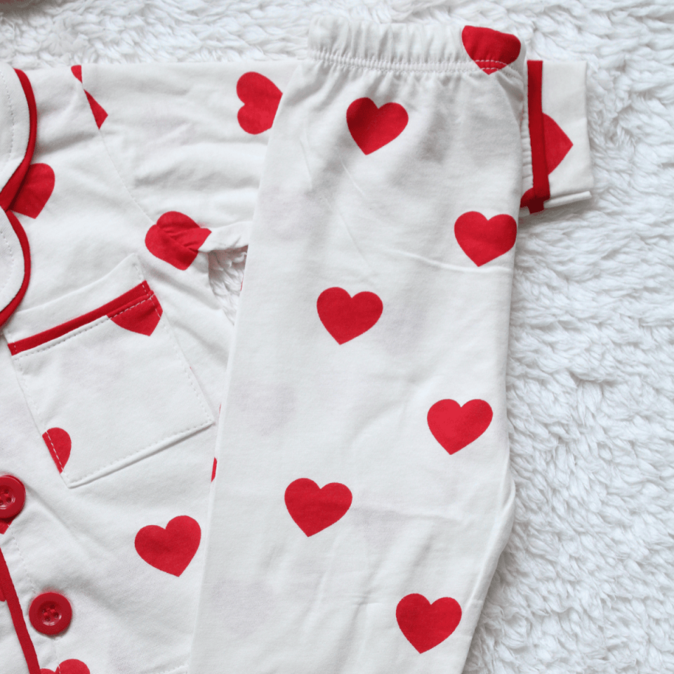 Kalp Baskılı Kız Bebek Çocuk Pijama Takım