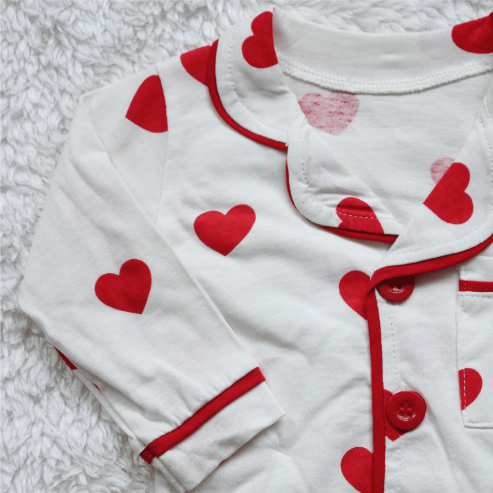 Kalp Baskılı Kız Bebek Çocuk Pijama Takım