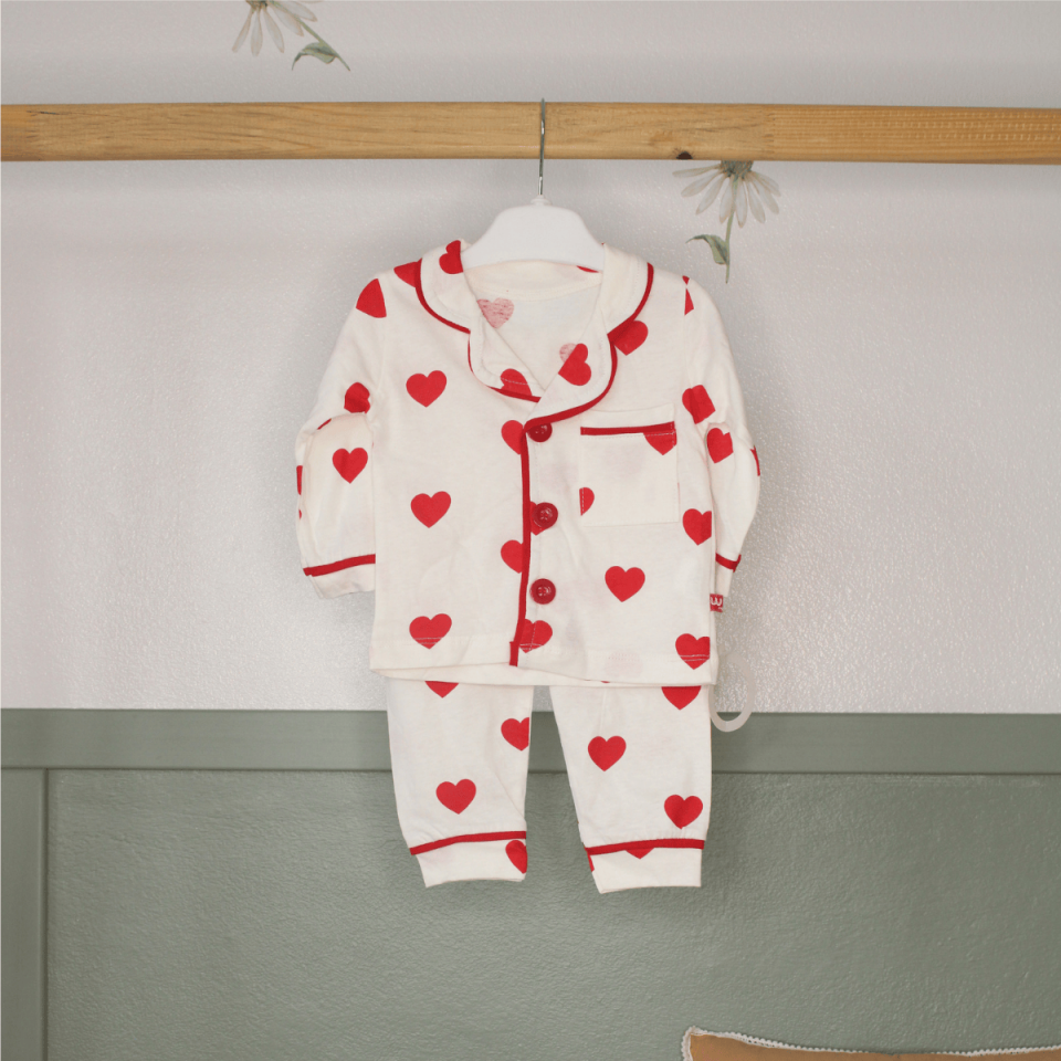 Kalp Baskılı Kız Bebek Çocuk Pijama Takım
