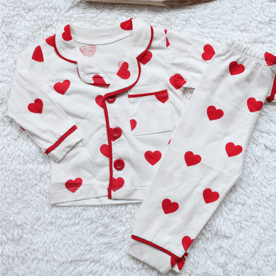 Kalp Baskılı Kız Bebek Çocuk Pijama Takım