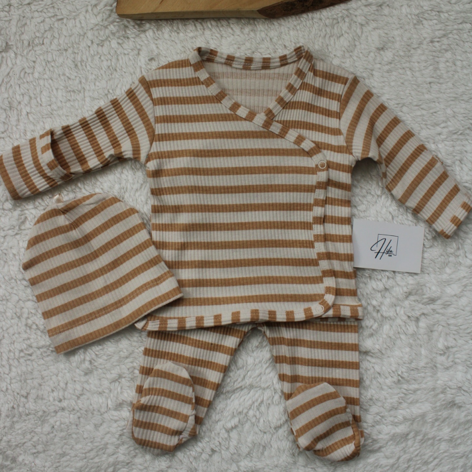 Çizgili Kendinden Eldivenli Unisex 3'lü Takım